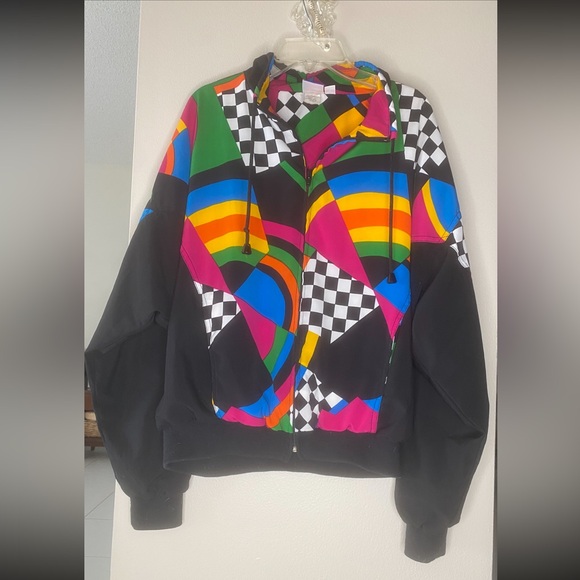 Tail Vintage 80s Tennis Zip Up Jacket Vibrant Neon Op Art Color Block Print - XS - Picture 2 of 6